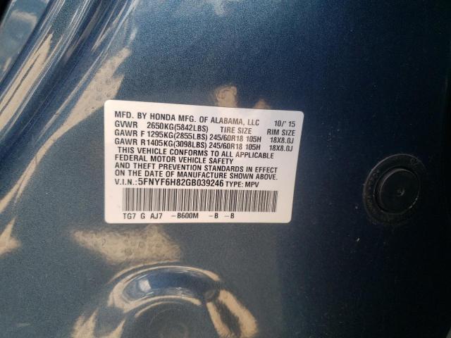 5FNYF6H82GB039246 Honda PILOT EXL