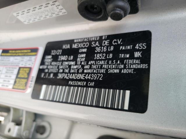 3KPA24AD8NE443972 KIA RIO LX