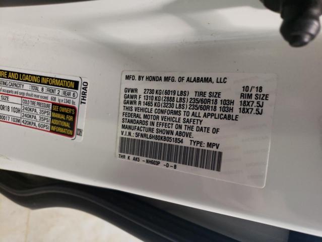 5FNRL6H80KB051854 Honda Odyssey Touring