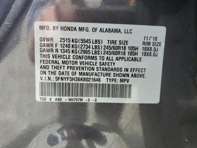 5FNYF5H36KB021646 Honda Pilot Ex