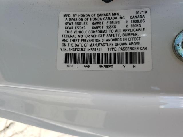 2HGFC3B31JH351251 Honda CIVIC EX