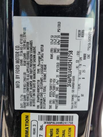3FA6P0LU4HR241758 Ford Fusion Se Hybrid