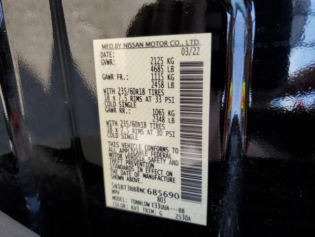 5N1BT3BB8NC685690 Nissan ROGUE SV