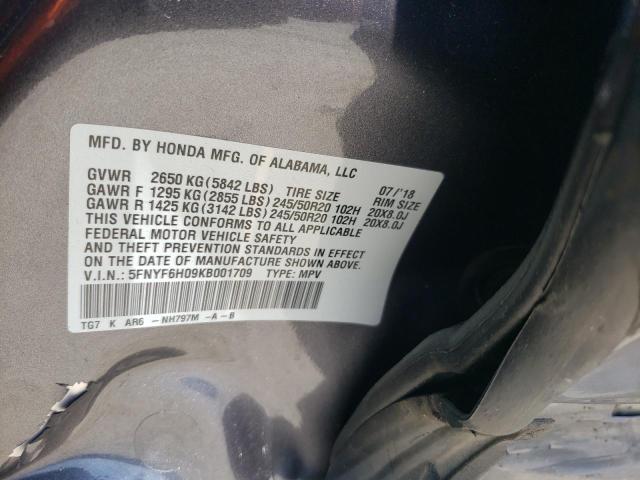 5FNYF6H09KB001709 Honda PILOT ELIT