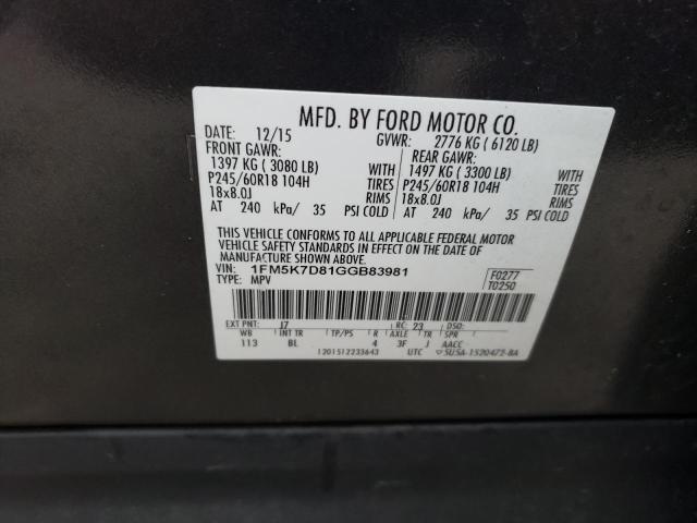 1FM5K7D81GGB83981 Ford EXPLORER XLT