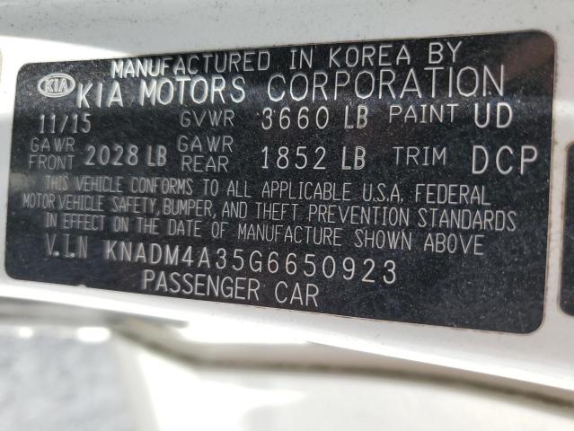 KNADM4A35G6650923 KIA RIO LX