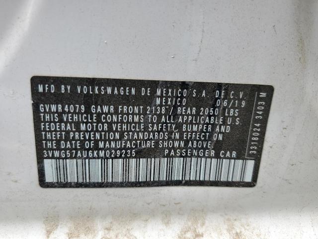 3VWG57AU6KM029235 Volkswagen GOLF S
