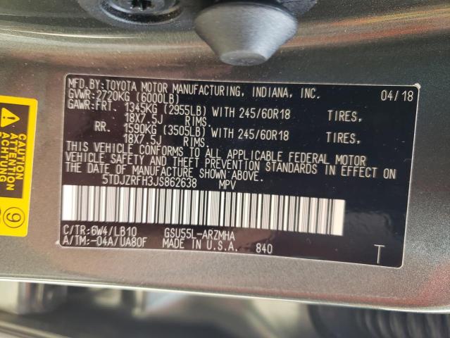 5TDJZRFH3JS862638 Toyota Highlander Se