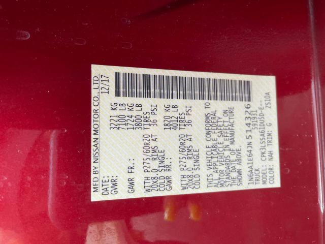 1N6AA1E64JN514326 Nissan TITAN SV