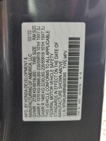 5FNRL6H88NB058345 Honda Odyssey Touring