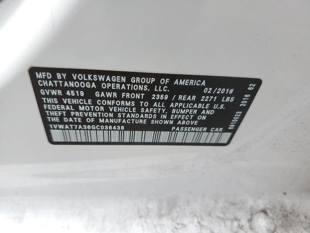 1VWAT7A36GC036438 Volkswagen PASSAT S