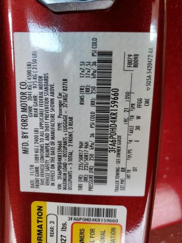 3FA6P0HD4KR159660 Ford FUSION SE