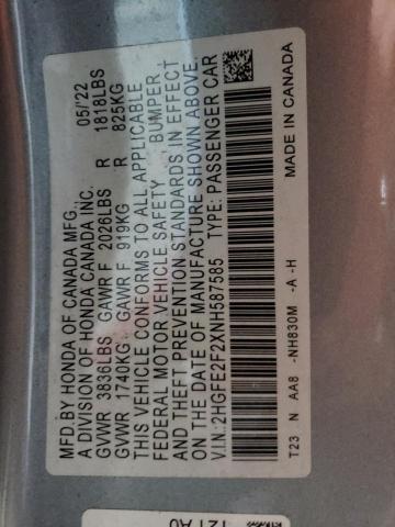 2HGFE2F2XNH587585 Honda Civic Lx