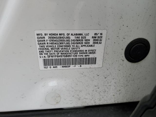 5FNYF6H97GB091139 Honda Pilot Touring