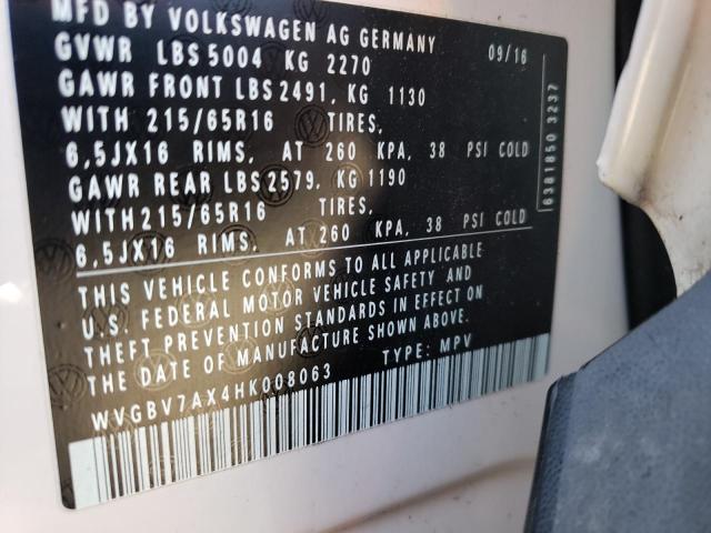 WVGBV7AX4HK008063 Volkswagen TIGUAN S