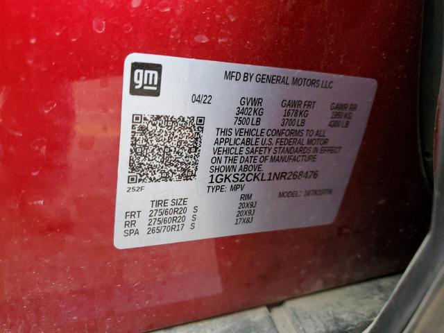 1GKS2CKL1NR268476 GMC Yukon At4