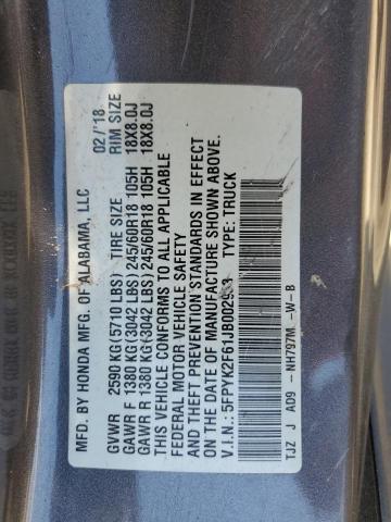 5FPYK2F61JB002953 Honda Ridgeline Rtl