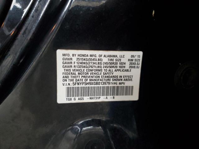 5FNYF5H9XGB013979 Honda Pilot Touring