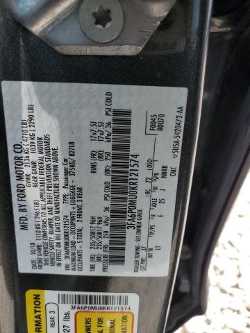 3FA6P0MU0KR121574 Ford FUSION SEL