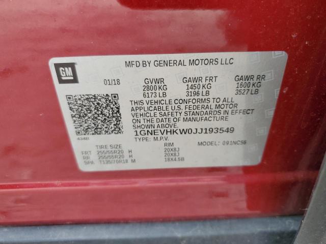 1GNEVHKW0JJ193549 Chevrolet Traverse Lt