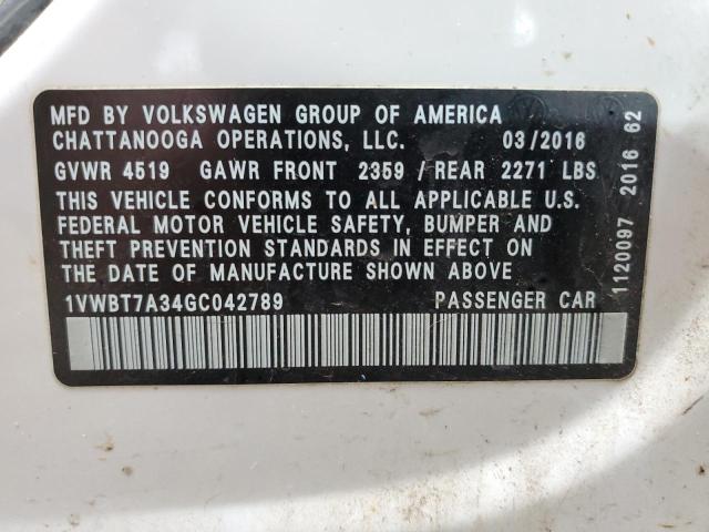 1VWBT7A34GC042789 Volkswagen PASSAT SE