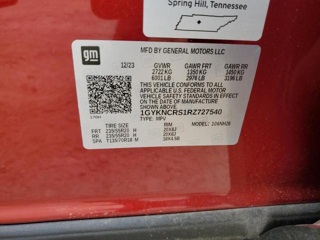 1GYKNCRS1RZ727540 Cadillac Xt5 Premium Luxury