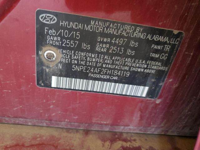 5NPE24AF2FH184119 Hyundai SONATA SE
