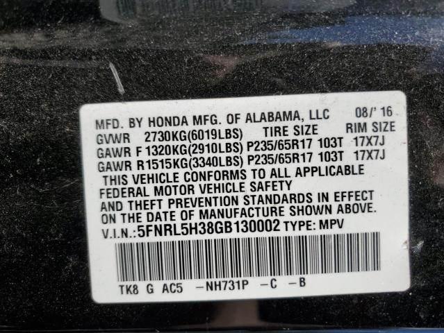5FNRL5H38GB130002 Honda ODYSSEY SE