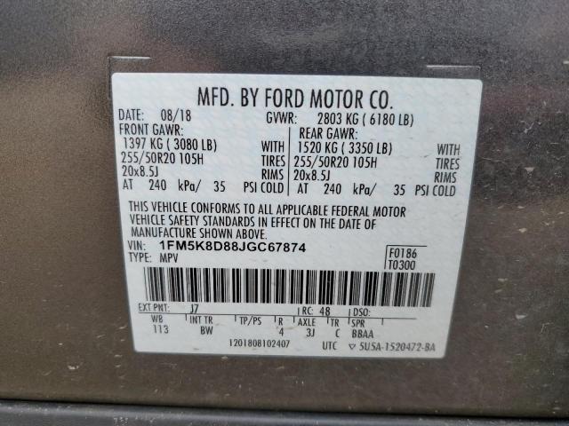 1FM5K8D88JGC67874 Ford EXPLORER XLT