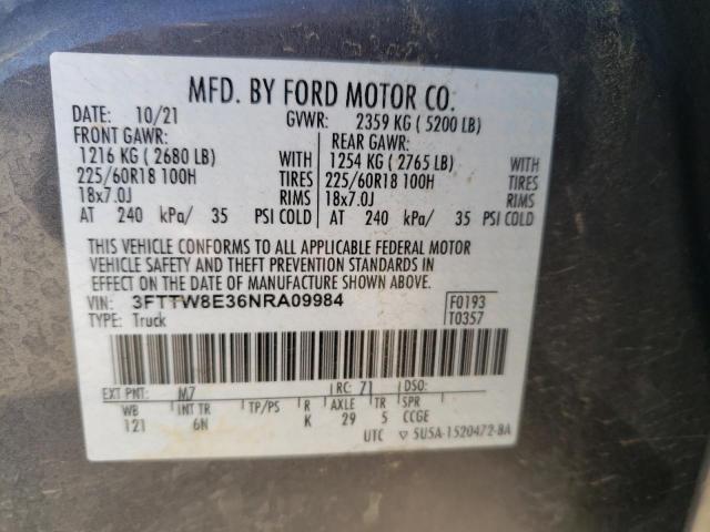 3FTTW8E36NRA09984 Ford Maverick Xl