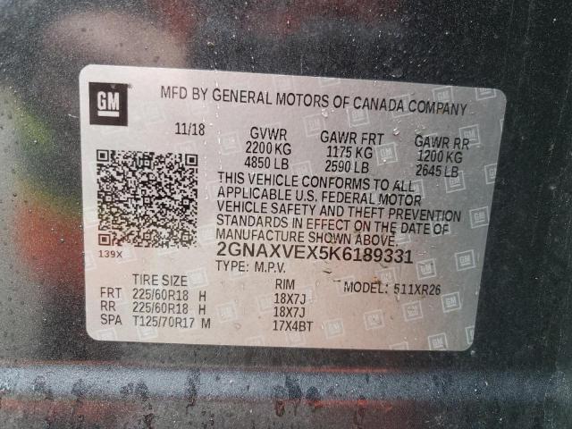 2GNAXVEX5K6189331 Chevrolet EQUINOX LT