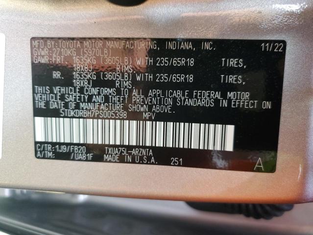 5TDKDRBH7PS005398 Toyota Highlander