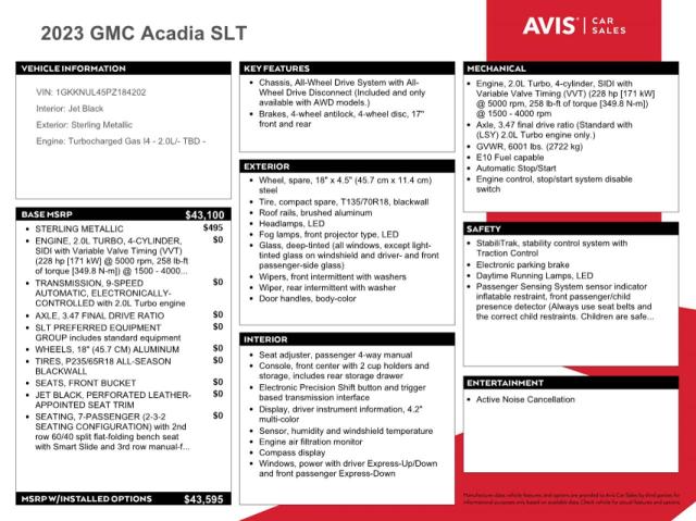 1GKKNUL45PZ184202 GMC ACADIA SLT