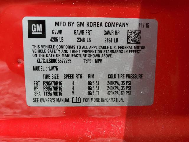 KL7CJLSB0GB572255 Chevrolet TRAX 1LT