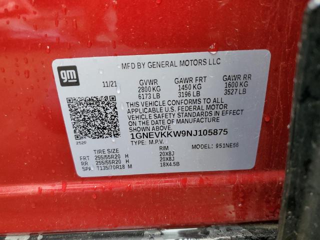 1GNEVKKW9NJ105875 Chevrolet Traverse Premier