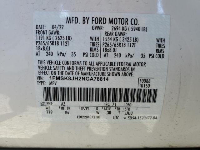 1FMSK8JH2NGA78814 Ford EXPLORER T