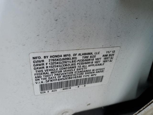 5FNYF4H52EB016346 Honda PILOT EXL