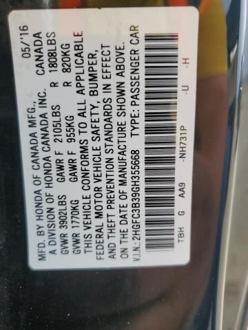2HGFC3B39GH355668 Honda CIVIC EX