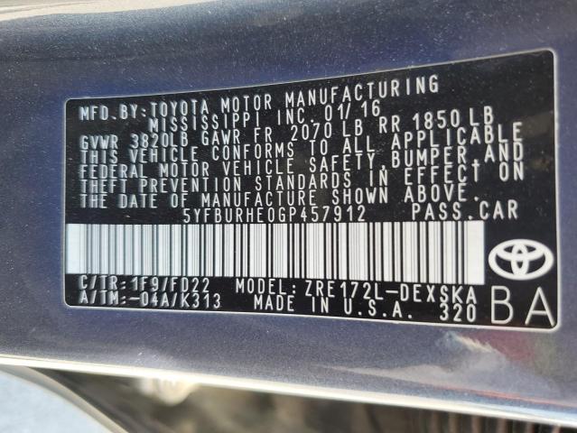 5YFBURHE0GP457912 Toyota COROLLA L