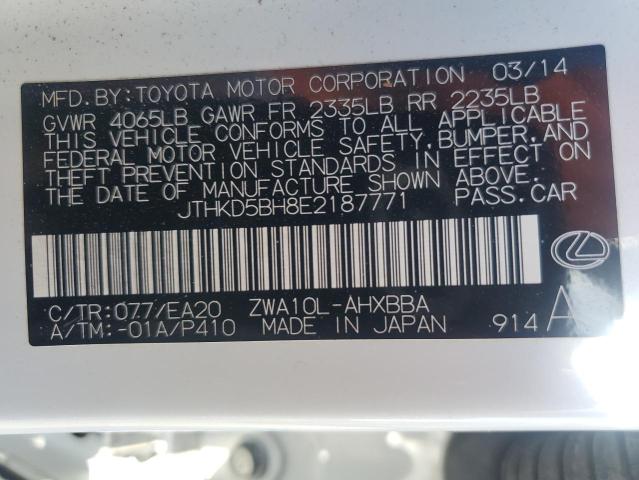 JTHKD5BH8E2187771 Lexus CT 200