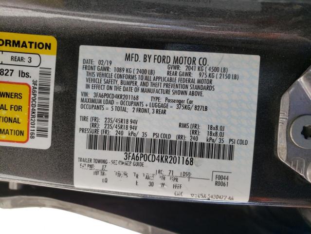 3FA6P0CD4KR201168 Ford FUSION SEL