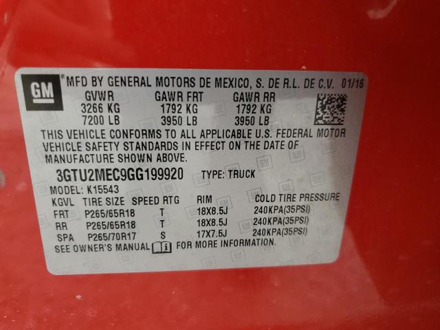 3GTU2MEC9GG199920 GMC Sierra K1500 Sle