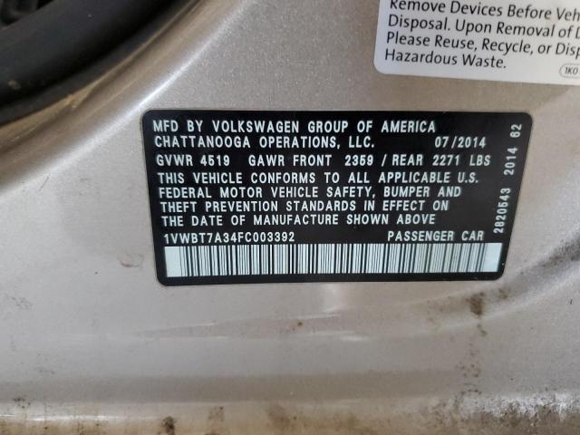 1VWBT7A34FC003392 Volkswagen PASSAT SE