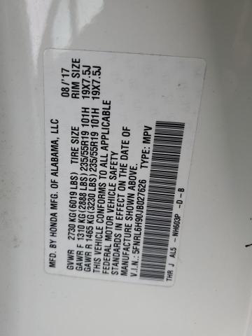 5FNRL6H90JB027626 Honda Odyssey Elite