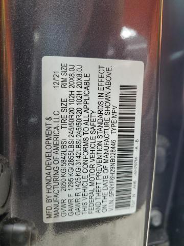 5FNYF6H29NB028446 Honda PILOT SE