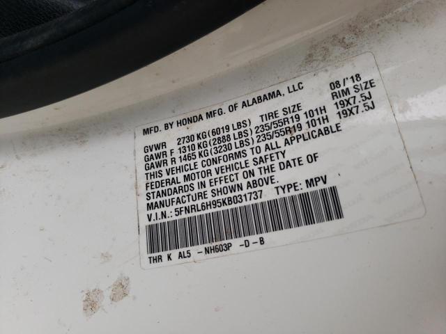 5FNRL6H95KB031737 Honda Odyssey Elite