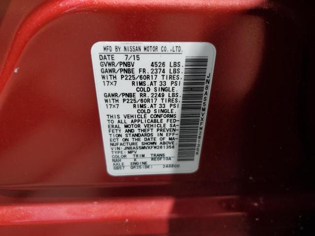 JN8AS5MVXFW261356 Nissan Rogue Select S