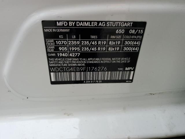 WDCTG4EB9FJ176276 Mercedes-Benz GLA 250