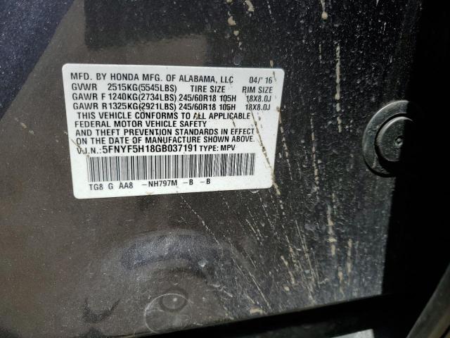 5FNYF5H18GB037191 Honda PILOT LX