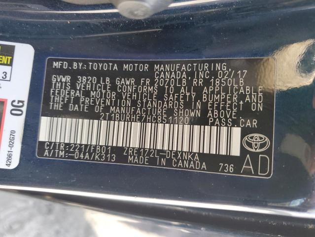 2T1BURHE7HC851120 Toyota COROLLA L